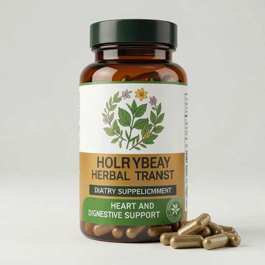 Herbal Transit dietary supplement bottle with plant-based capsules for heart and digestive support